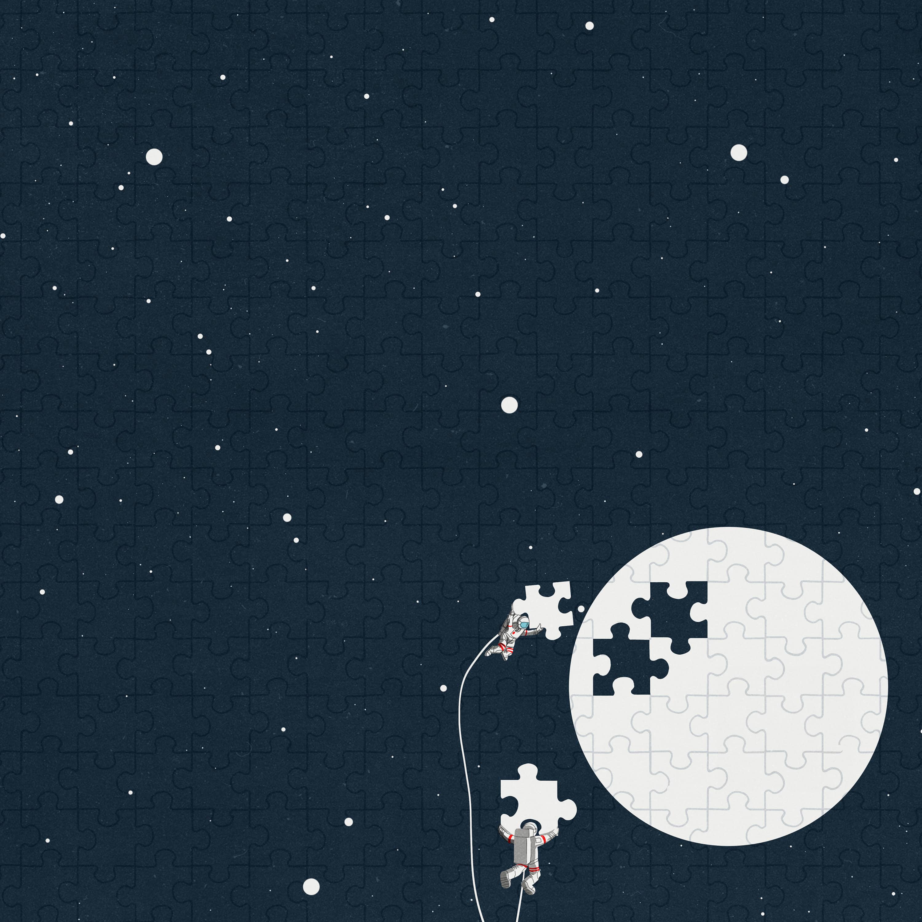 A picture of the moon, made out of puzzle pieces
